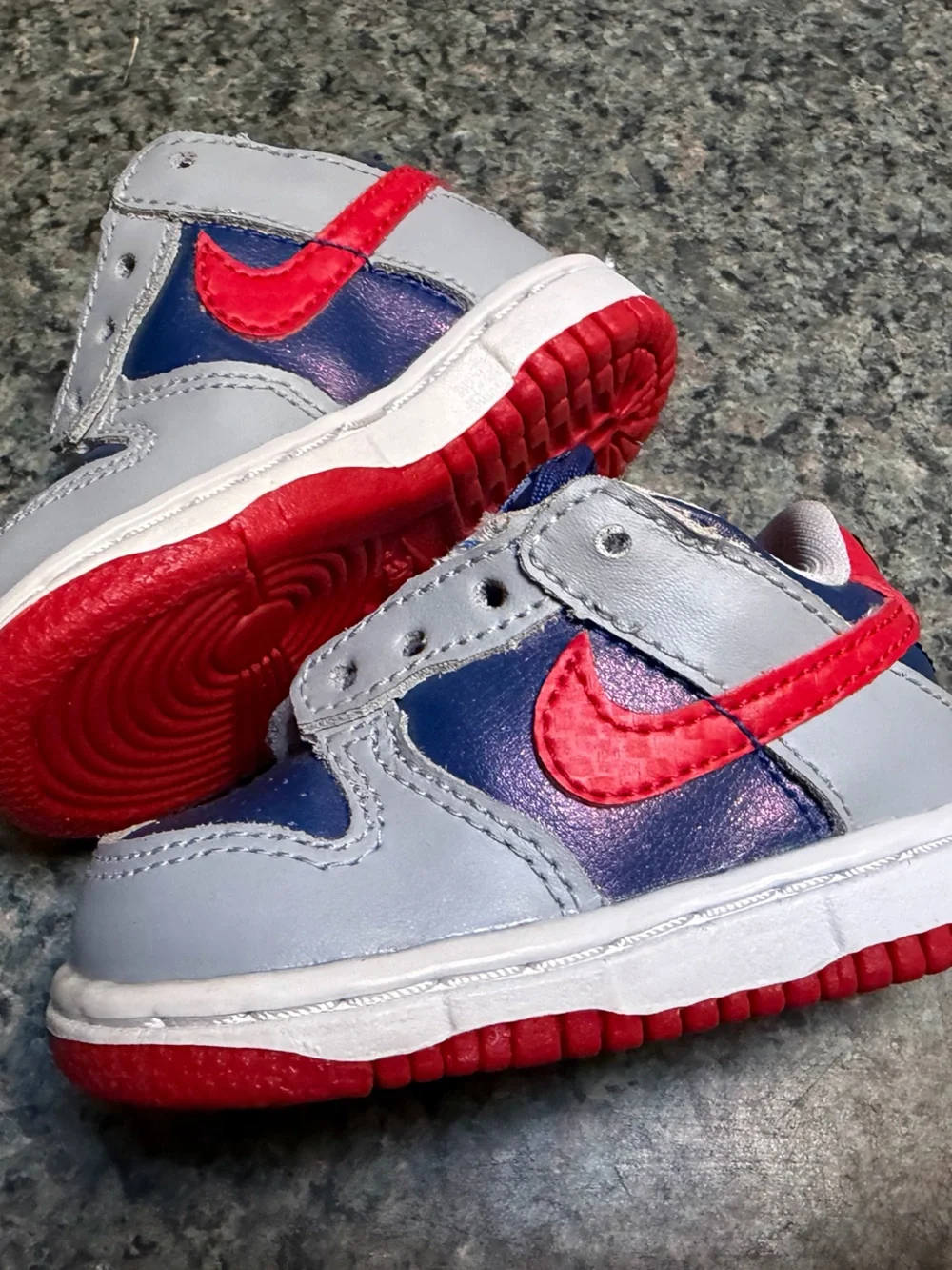 Nike Dunk Low Samba (TD) DB4605-400 Size 2c red/blue/gray. No laces